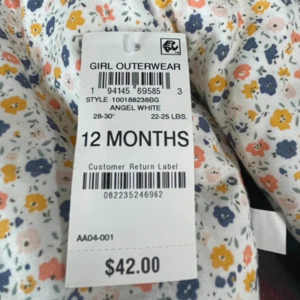 Reversible Baby Girl Floral Jacket White Sherpa Puffer 12M Softcore Cozy‎